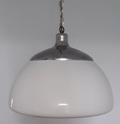 Vintage Ceiling Lamp with White Plastic Screen and Chromed Metal Mounting, 1970s-HOI-1050315