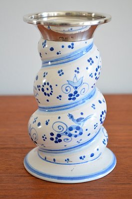 Vintage Ceramic and Silver Candleholder from Karlsruher Majolika, 1950s-OV-633689