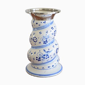 Vintage Ceramic and Silver Candleholder from Karlsruher Majolika, 1950s-OV-633689