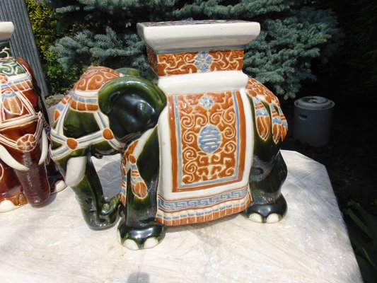 Vintage Ceramic Elephant Flower Beds, Set of 2-CAQ-698296