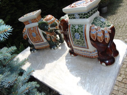 Vintage Ceramic Elephant Flower Beds, Set of 2-CAQ-698296