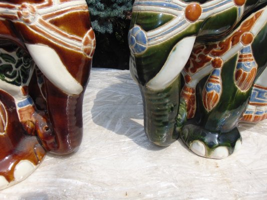 Vintage Ceramic Elephant Flower Beds, Set of 2-CAQ-698296