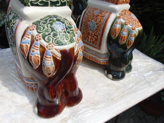 Vintage Ceramic Elephant Flower Beds, Set of 2-CAQ-698296