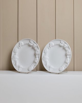 Vintage Ceramic Plates in White Glaze with Fruit Relief, Italy, 1980s-HVJ-2026489