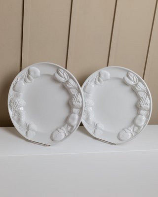 Vintage Ceramic Plates in White Glaze with Fruit Relief, Italy, 1980s-HVJ-2026489