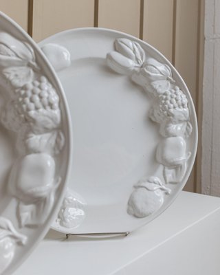 Vintage Ceramic Plates in White Glaze with Fruit Relief, Italy, 1980s-HVJ-2026489