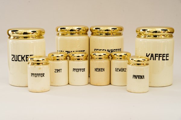 Vintage Ceramic Spice Jars, 1930s, Set of 10-SPD-1811612