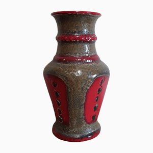 Vintage Ceramic Vase with Glaze in Red Brown and Black, 1970s-HOI-1389597