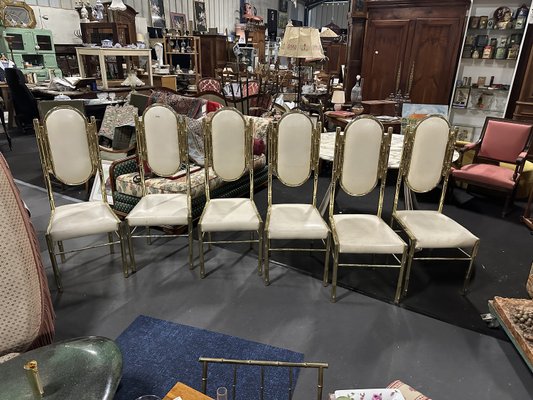 Vintage Chairs in Bamboo and Brass from Maison Bagués, 1970, Set of 6-BZK-2022784