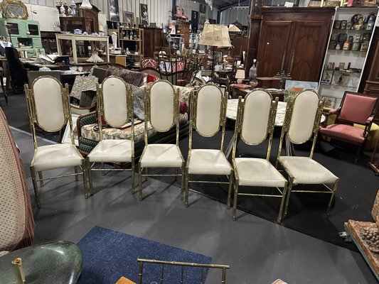 Vintage Chairs in Bamboo and Brass from Maison Bagués, 1970, Set of 6-BZK-2022784