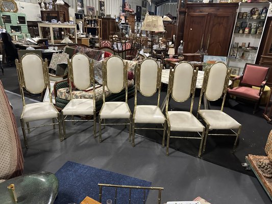 Vintage Chairs in Bamboo and Brass from Maison Bagués, 1970, Set of 6-BZK-2022784