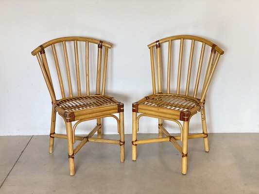 Vintage Chairs in Bamboo and Leather, 1970s, Set of 2-NPC-1341671