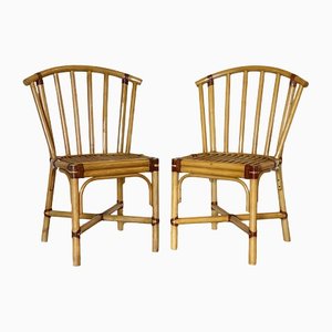 Vintage Chairs in Bamboo and Leather, 1970s, Set of 2-NPC-1341671