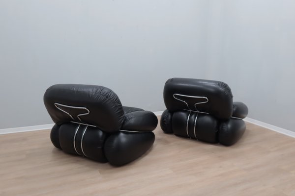 Vintage Chairs in Black Leather by Adriano Piazzesi, 1970s, Set of 2-ZQ-2041838