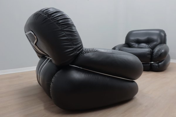 Vintage Chairs in Black Leather by Adriano Piazzesi, 1970s, Set of 2-ZQ-2041838