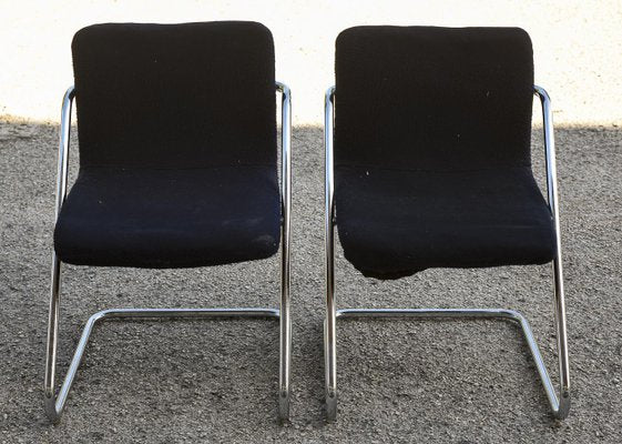 Vintage Chairs in Blue Velvet & Steel, Italy, 1960s, Set of 2-RAQ-1306915