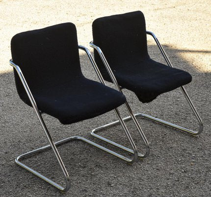 Vintage Chairs in Blue Velvet & Steel, Italy, 1960s, Set of 2-RAQ-1306915