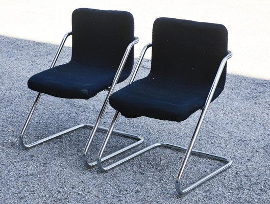 Vintage Chairs in Blue Velvet & Steel, Italy, 1960s, Set of 2-RAQ-1306915