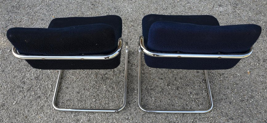 Vintage Chairs in Blue Velvet & Steel, Italy, 1960s, Set of 2-RAQ-1306915