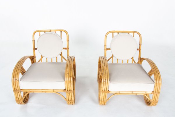 Vintage Chairs in Rattan and Velvet Fabric, 1950, Set of 2-US-2022536