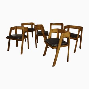 Vintage Chairs in Wood and Leather by Tito Agnoli, 1970, Set of 6-SBG-2041699