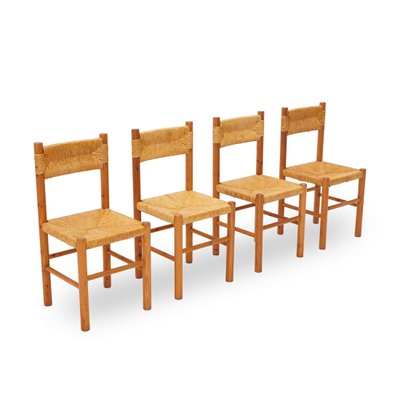 Vintage Chairs in Wood and Straw, 1960s, Set of 4-EZ-2027101