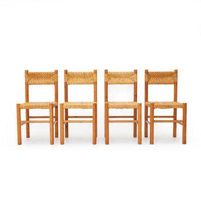 Vintage Chairs in Wood and Straw, 1960s, Set of 4-EZ-2027101