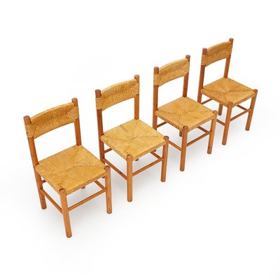 Vintage Chairs in Wood and Straw, 1960s, Set of 4-EZ-2027101