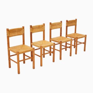 Vintage Chairs in Wood and Straw, 1960s, Set of 4-EZ-2027101