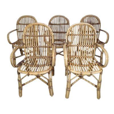 Vintage Chairs with Bamboo and Ratan Plates, Set of 5-TCS-1720702