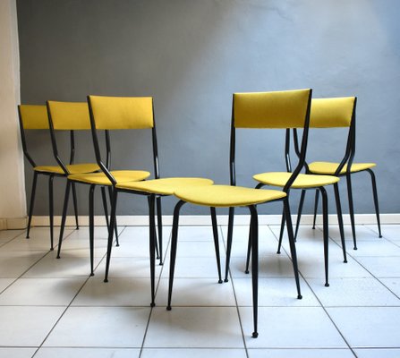 Vintage Chairs with Black Iron Structure and Ocher Yellow Fabric, 1960s, Set of 6-YMJ-1383886