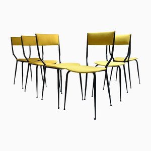 Vintage Chairs with Black Iron Structure and Ocher Yellow Fabric, 1960s, Set of 6-YMJ-1383886