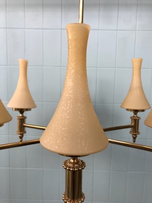 Vintage Chandelier in Brass and Chained Glass Lampshade, 1950s-FOV-1765546