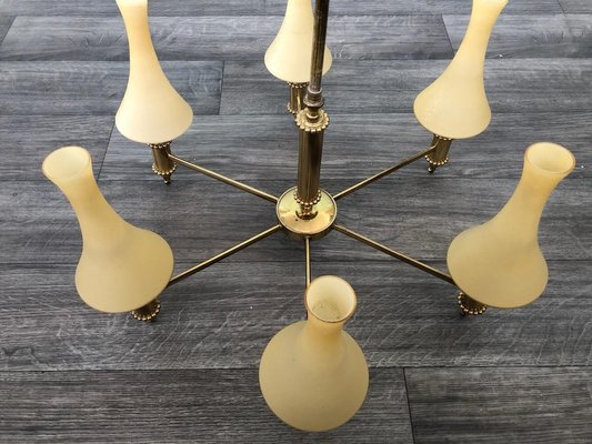 Vintage Chandelier in Brass and Chained Glass Lampshade, 1950s-FOV-1765546