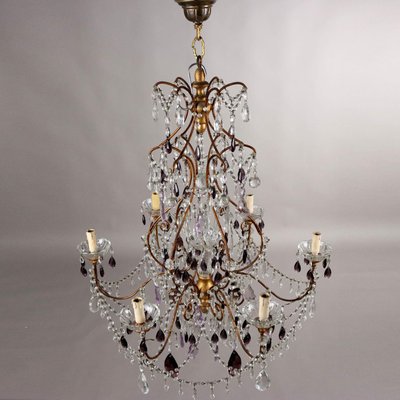 Vintage Chandelier in Gilded Wood and Glass-VMM-2032542