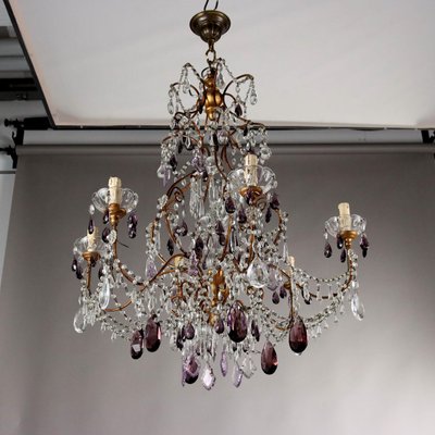 Vintage Chandelier in Gilded Wood and Glass-VMM-2032542