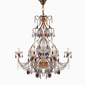 Vintage Chandelier in Gilded Wood and Glass-VMM-2032542