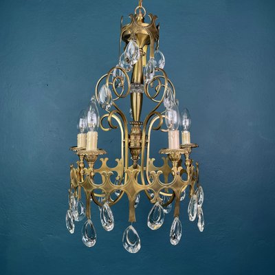 Vintage Chandelier with Crystal Drops, Italy, 1960s-WQC-1059221