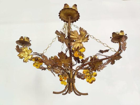 Vintage Chandelier with Grapevine Leaves and Murano Glass from Ferro Art, 1970s-JJT-702716