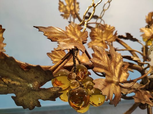 Vintage Chandelier with Grapevine Leaves and Murano Glass from Ferro Art, 1970s-JJT-702716