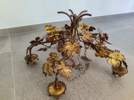 Vintage Chandelier with Grapevine Leaves and Murano Glass from Ferro Art, 1970s-JJT-702716