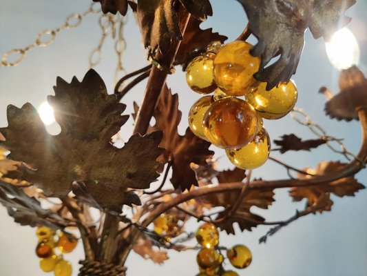 Vintage Chandelier with Grapevine Leaves and Murano Glass from Ferro Art, 1970s-JJT-702716