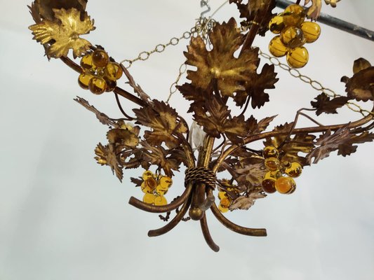 Vintage Chandelier with Grapevine Leaves and Murano Glass from Ferro Art, 1970s-JJT-702716