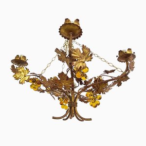 Vintage Chandelier with Grapevine Leaves and Murano Glass from Ferro Art, 1970s-JJT-702716