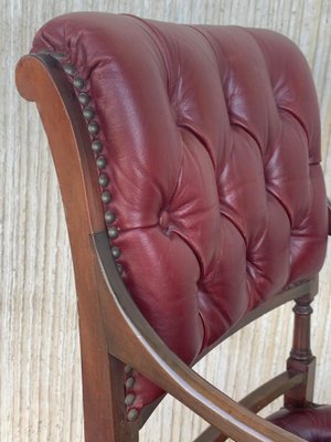 Vintage Chesterfield Hardwood Red Leather Dining Chairs, Set of 10-PSK-1002520