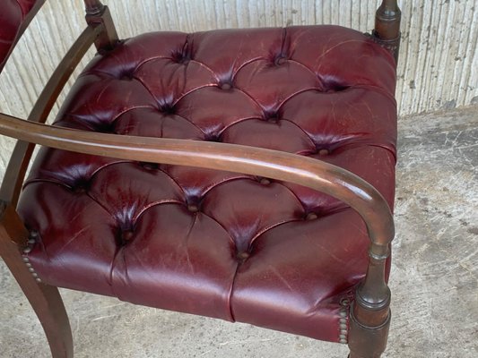 Vintage Chesterfield Hardwood Red Leather Dining Chairs, Set of 10-PSK-1002520