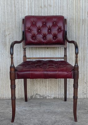 Vintage Chesterfield Hardwood Red Leather Dining Chairs, Set of 10-PSK-1002520