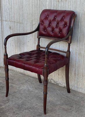 Vintage Chesterfield Hardwood Red Leather Dining Chairs, Set of 10-PSK-1002520