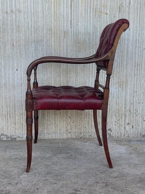 Vintage Chesterfield Hardwood Red Leather Dining Chairs, Set of 10-PSK-1002520