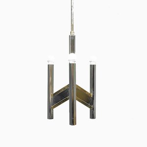 Vintage Chevron Chandelier with 3 Lights in Brass by Gaetano Sciolari, 1970s-ZLY-985237